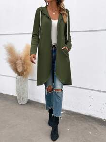 SHEIN LUNE Women's Solid Color Hooded Long Sleeve Regular Jacket In Fall/Winter - Army Green - View 6