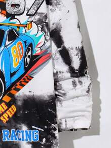 SHEIN Tween Boy Casual Street Tie-Dye Racing Car Print T-Shirt, Suitable For Commute, School, Daily Casual Wear, Sports, Autumn Winter Season - White - View 4
