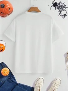 Manfinity Hypemode Áo thun cổ tròn in hình trái tim theo chủ đề Halloween thời trang giản dị hợp thời trang dành cho nam, màu trắng - trắng - Xem 4