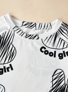 Tween Girls“Cool Girl”时尚印花 T 恤和紫红色 3D 图案工装裤套装 - 黑色 - 查看 7