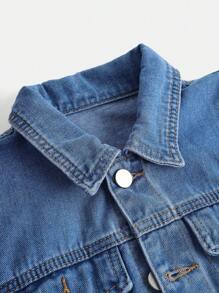 Girls Casual Versatile Denim Jacket And Mini Skirt Set - Medium Wash - View 4