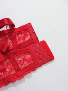 DesireSculpt Áo ngực ren trơn màu cỡ lớn, dây mảnh thanh lịch, nâng ngực - Đỏ - Xem 7