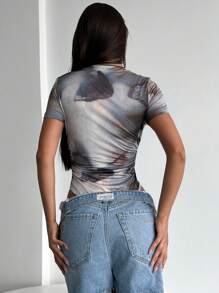 SHEIN Privé Bộ đồ liền thân cổ chữ V màu đen gợi cảm thanh lịch tối giản hiện đại của phụ nữ - màu đen - Xem 5
