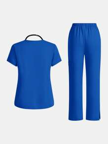 TaskEZ Set de 2 piezas de uniforme de enfermera, blusa de manga corta y pantalones para verano - azul real - Ver 4