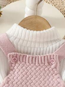 Baby Boys Knitted Bib Overalls, Soft & Elastic Material, Plain Color, Fashionable Casual Style, Suitable For Home, Daily Wear And Outings, Autumn/Winter Season
