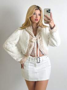 SHEIN Unity Damen Winter Flauschige & Spitze-Saum Kurze Jacke - Verschiedenfarbig - Übersicht 3