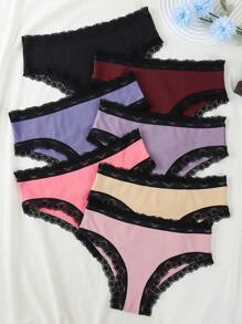 7pcs Women's Lace Patchwork Briefs, Fall/Winter - Multicolor - View 1