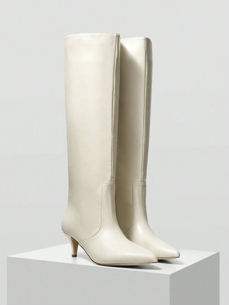 Botas altas de punta versátiles y de moda para damas en color blanco, para Año Nuevo, vacaciones, primavera, vacaciones de primavera y Pascua