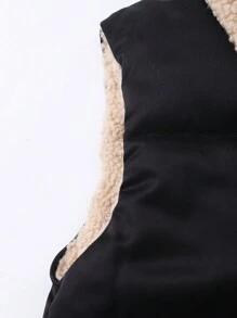 SHEIN Áo vest ấm áp một hàng khuy cổ bẻ màu cho bé gái tuổi teen, mùa thu đông - màu đen - Xem 3