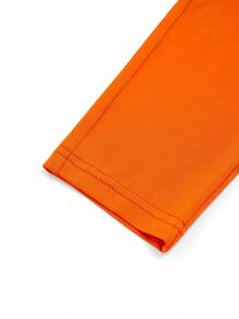 SHEIN LUNE Bộ đồ liền thân thường ngày tay bồng cổ bán nguyệt khóa kéo màu trơn mùa hè cho nữ - trái cam - Xem 6