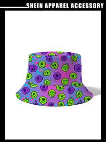 SHEIN 1 件装绿色外星人全印花双面渔夫帽（女款） - 彩色 - 查看 2