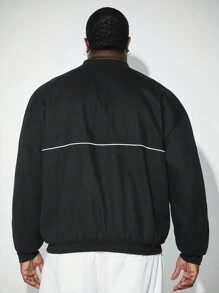 Manfinity VCAY Plus Size Men's Casual Woven Embroidered Letter Loose Drop Shoulder Baseball Collar Jacket Outwear, Suitable For Autumn
