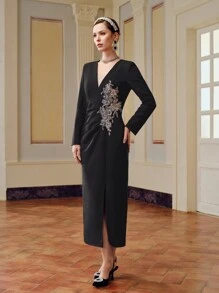 ZEYLAH 亮片和珠饰细节褶饰腰长裙 - 黑色 - 查看 8