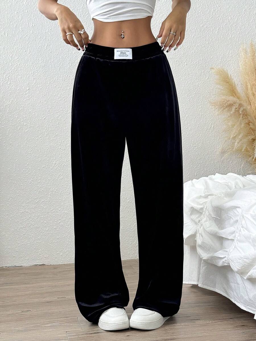 Muchica 休闲天鹅绒直筒裤 - 黑色 - 查看 1