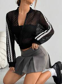 SHEIN Unity Women's Sports Mesh Ballet Jacket - Black - View 6