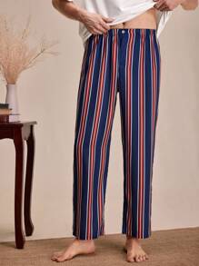 SHEIN EverLounge Herren Lounge Hose mit Elastikbund und geradem Bein mit Streifen Muster