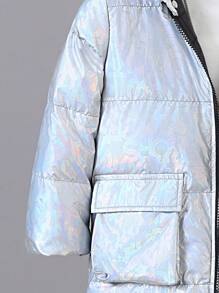 SHEIN Hooded Long Thick Padded Coat For Young Boy In Winter, With Letter Pattern, Metallic Coating & Contrast Lining