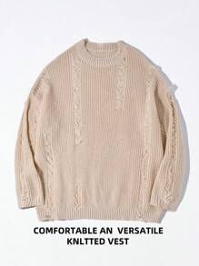 Chillumni Men's Plus Size Solid Color Simple Daily Crew Neck Long Sleeve Sweater - Apricot - View 1