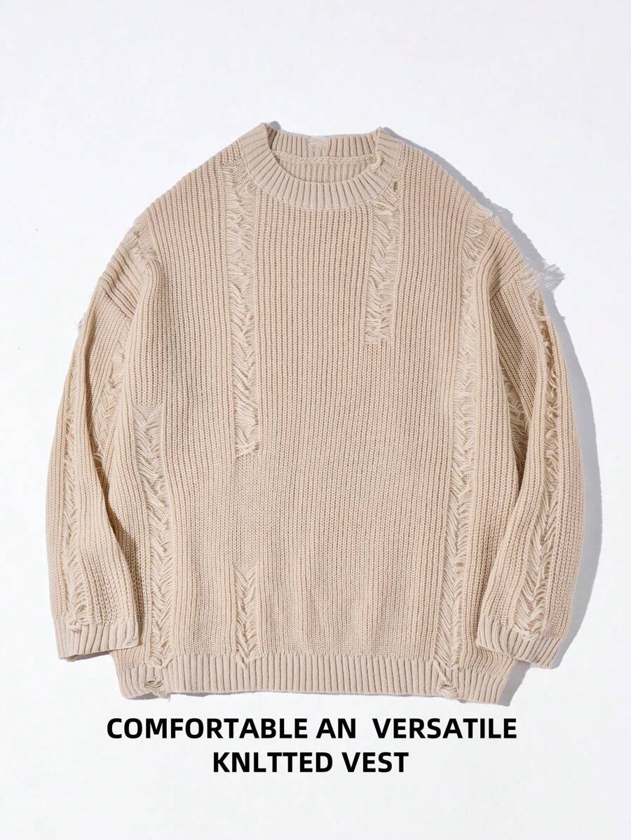 Chillumni Men's Plus Size Solid Color Simple Daily Crew Neck Long Sleeve Sweater - Apricot - View 1