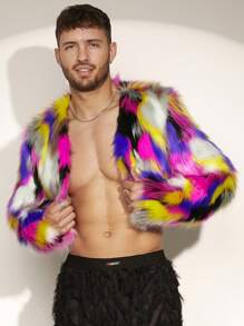 FeverCity Men's Short Fluffy Collar Coat