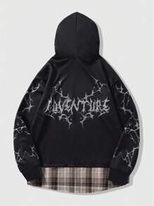 ROMWE MEN Street Life Áo hoodie có mũ trùm đầu in họa tiết thường ngày dành cho nam, Xuân Thu - màu đen - Xem 2