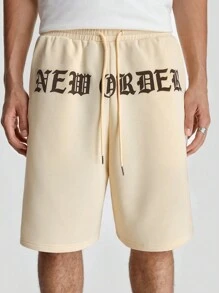 Manfinity VCAY Men's Loose Fit English Text Graphic Long Sleeve Knit Sweatshirt Set, For Fall Winter - Khaki - View 4