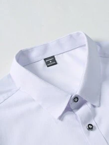 Manfinity Mode 男士纯色休闲长袖正装衬衫，春夏季，男士白色长袖衬衫，男士修身正装衬衫，男士优雅衬衫，男士白色正装衬衫，适合秋季 - 白色 - 查看 4