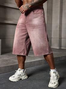 Manfinity Homme Shorts de mezclilla lavados informales para hombres en verano