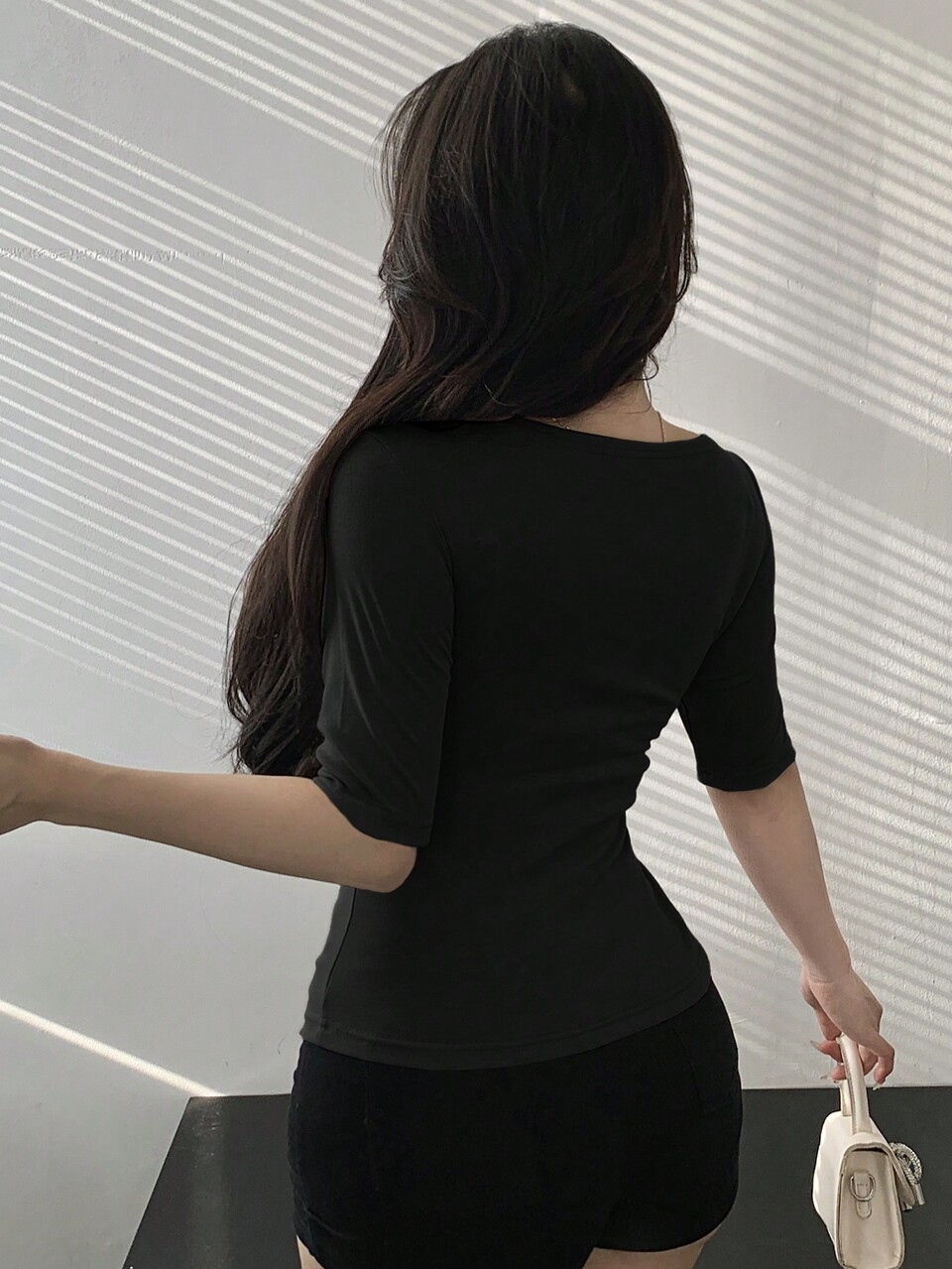 Women's Summer Solid Pleated V-Neck Short Sleeve Slim Fit T-Shirt Going Out Tops Women