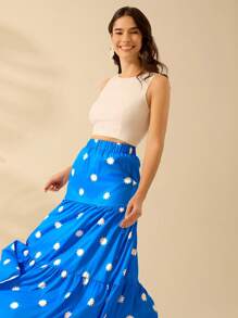 CAJUNI Women's Sun Print, Blue Patchwork Skirt, Summer Skirt For Leisure Beach