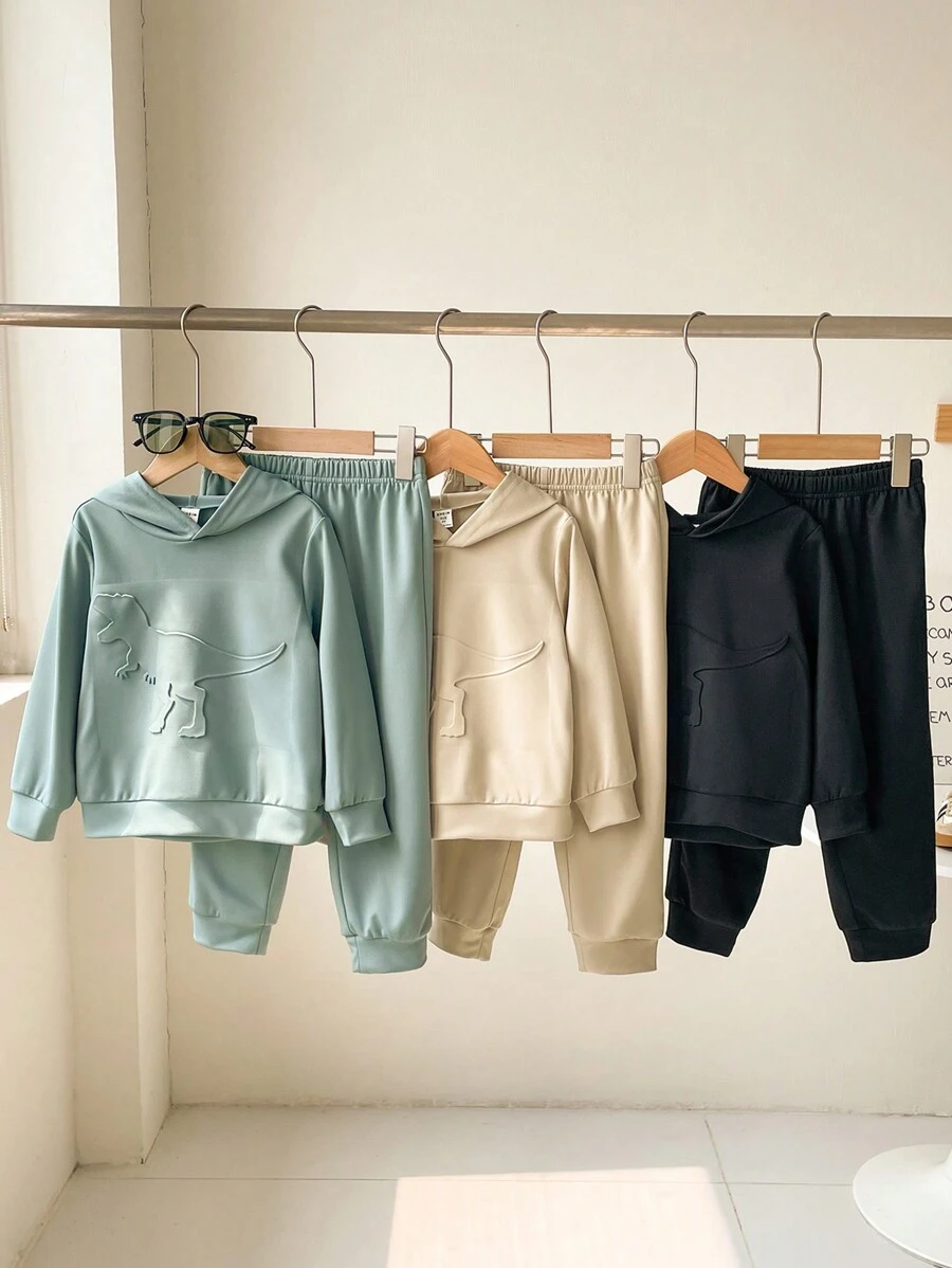SHEIN Bộ 6 món/Bộ đồ liền quần in hình khủng long thường ngày cho bé trai và bé gái đi học và quần dài thể thao cạp chun, thích hợp cho đi chơi, đi học, làm vườn, đi biển, sinh nhật, tiệc mừng em bé chào đời, mùa thu và đông - Nhiều màu - Xem 1