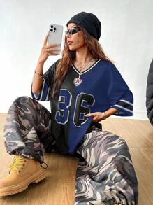 Coolane Plain Color Patchwork Numerical Print Short Sleeve Football Jersey - Casual Daily Wear , Baseball Jerseys