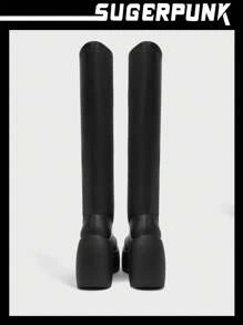 Sugerpunk Mẫu mới về: Giày bốt cao đến đầu gối đế dày thời trang nữ, thích hợp cho mùa xuân, kỳ nghỉ xuân, lễ Phục sinh. - màu đen - Xem 3