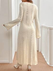 Chiquease Women's Spring/Autumn Long Sleeve Lace-Up Maxi Cardigan With Wave Pattern - Apricot - View 2