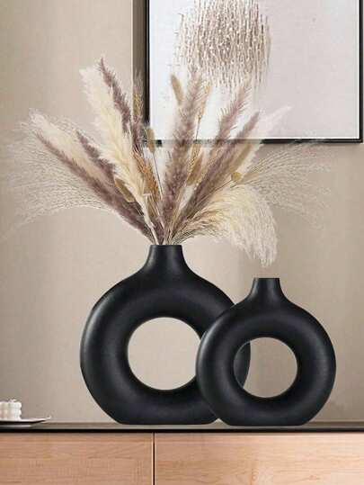 1pc Black Plastic Circular Flower Vase Decoration, Simulated Dry Flower Decoration Vase, Artistic Vase For Floral Arrangements, Simple Fall Living Room Exhibition Hall Decoration,Home Decor,Flower Vase,Centerpiece,Table Decor Valentine DAY, Valentines Room Decor Living Room Decor,Fall Decor,Storage Containers, Boho Room Decor.,Christmas Decorations