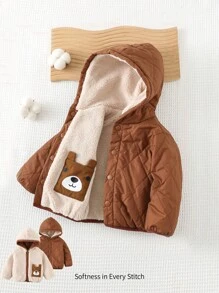 Cozy Pixies Omkeerbare Cartoon Bear Ear Hoodie Dikke Thermische Gevoerde Buitenkleding Voor Babyjongen