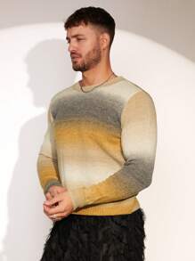 FeverCity Men's Round Neck Long Sleeve Gradient Knit Sweater, Casual Daily Wear, For Fall Winter - Multicolor - View 3