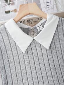 2pcs/Set Teen Girls Ribbed Shirt And Ribbed Elastic Waist Flare Pants - Grey - View 4