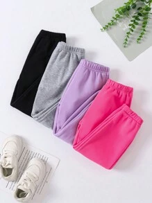 SHEIN 4 件套年轻女孩简约百搭休闲街头风格裤子套装，秋冬