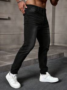 Manfinity Homme Men's Pocket Skinny Casual Versatile Jeans - Black - View 4