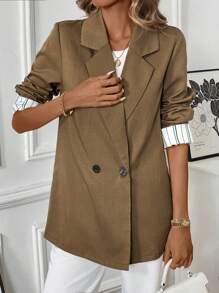 Calvaya Blazer professionnel pour femmes avec contraste de couleur, manches rayées et revers