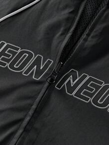 Manfinity VCAY Men's Street Style Woven Jacket With Ripped Holes, Reflective Stripes, Stand Collar, Zipper Front, Logo Ink Print, Long Sleeve, Suitable For Autumn And Winter - Black - View 12