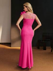 MOTF Soiréza BIG STEREO FLOWER DETAIL CONTRAST MESH YOKE MERMAID HEM FORMAL DRESS