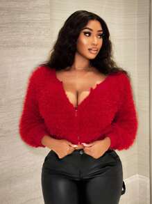 Zolique Cárdigan minimalista con cremallera y manga larga para mujer, uso diario casual