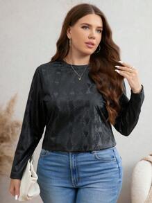 SHEIN LUNE 大码女式纯色圆领长袖休闲 PU 衬衫冬装