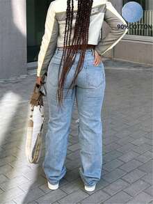 2024 New European And American Loose Casual Simple Straight-Legged Pants With Holes - Light Wash - View 2