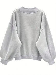 SHEIN Explorewe 宽松版型校队彩色块字母图案插肩袖 V 领套头运动衫，适合少女 - 灰色 - 查看 2
