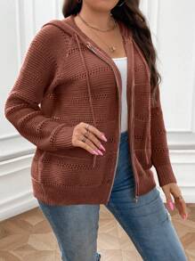 SHEIN LUNE Áo khoác cardigan tay dài raglan màu trơn cỡ lớn cho nữ, mùa thu/đông - màu nâu - Xem 3