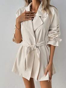 SHEIN Clasi Tie-Up Mid-Length Lapel Trench Coat Fall Cloth For Women - Khaki - View 7