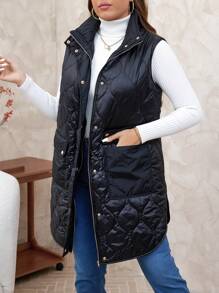 SHEIN Clasi Chaleco tipo parca térmico reversible con bolsillos para tallas grandes